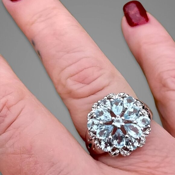 Authentic Designer Ring Round Cut Sterling Silver 2.78 CTW Topaz Swiss Blue NWT - Picture 3 of 14